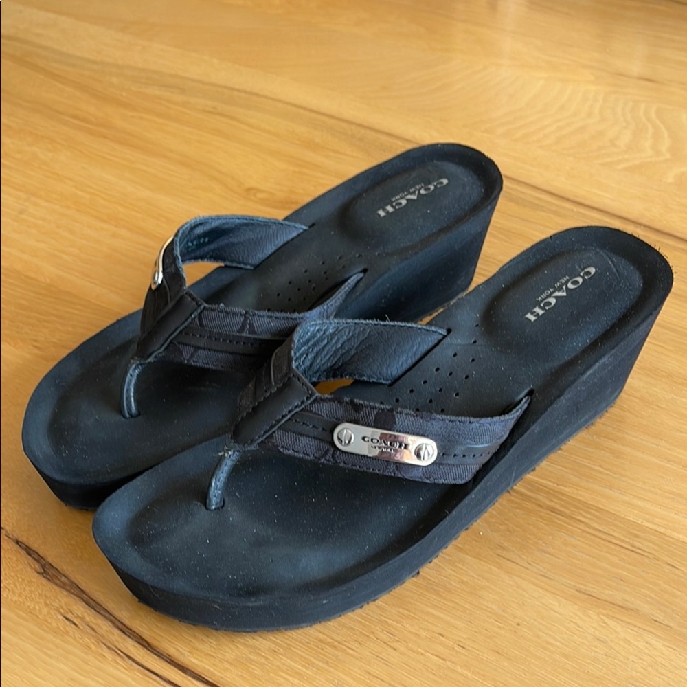 Coach Black Sandals with Metallic Logo